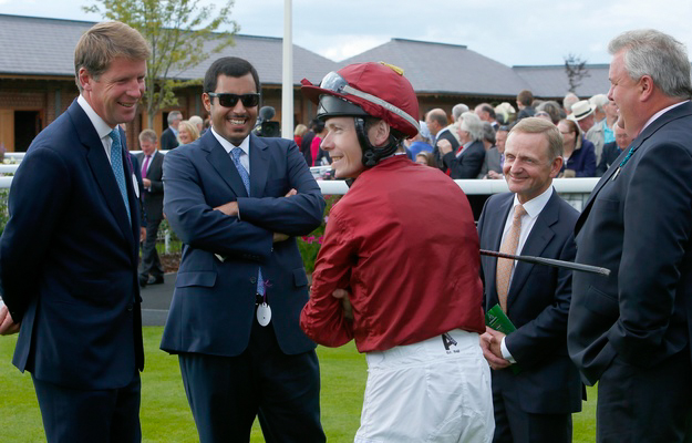 From left to right: David Redvers, Sheikh Fahad, Jamie Spencer, Kevin Darley, and Peter Chapple-Hyam at York. Photo: Dan Abraham/RacingFotos.com
