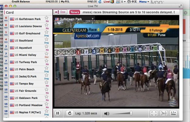 A live stream of Gulfstream Park shown on one of the Philippines-based exchanges.