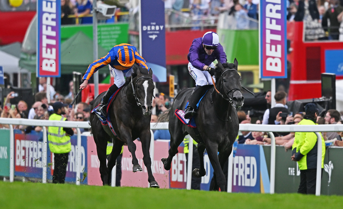 Auguste Rodin (Ryan Moore, left) beats King Of Steel to win last year’s Derby at Epsom. Photo: Francesca Altoft / focusonracing.com