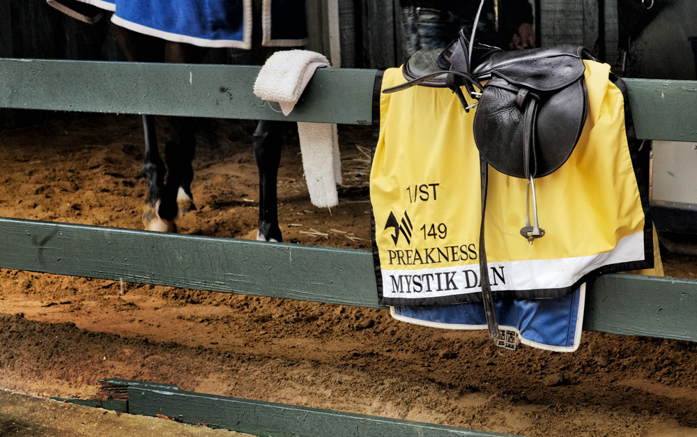 Mystik Dan’s Preakness blanket. Photo: Jon Kral/Maryland Jockey Club