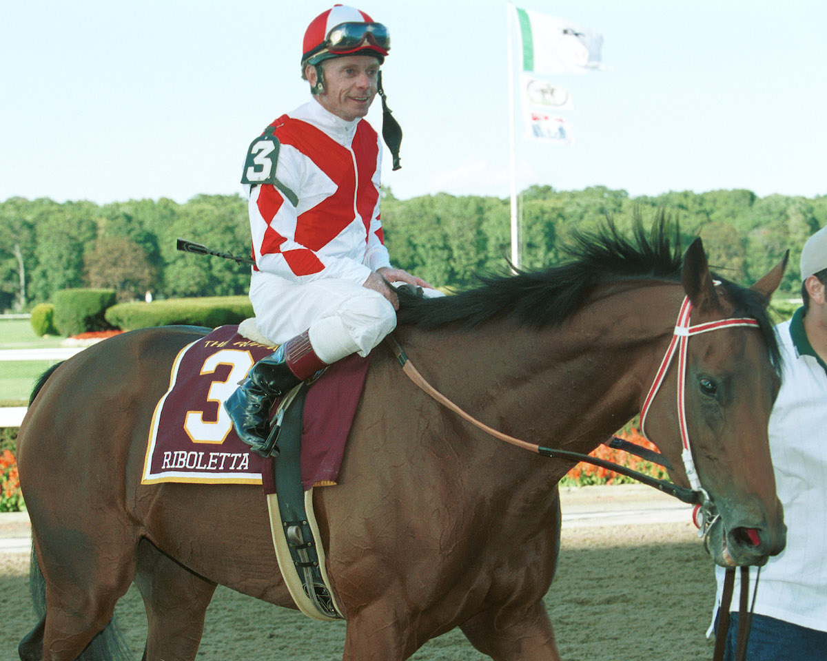 Riboletta and McCarron head for the Belmont Park winner's circle after a runaway victory in the G1 Ruffian. Photo: Coglianese