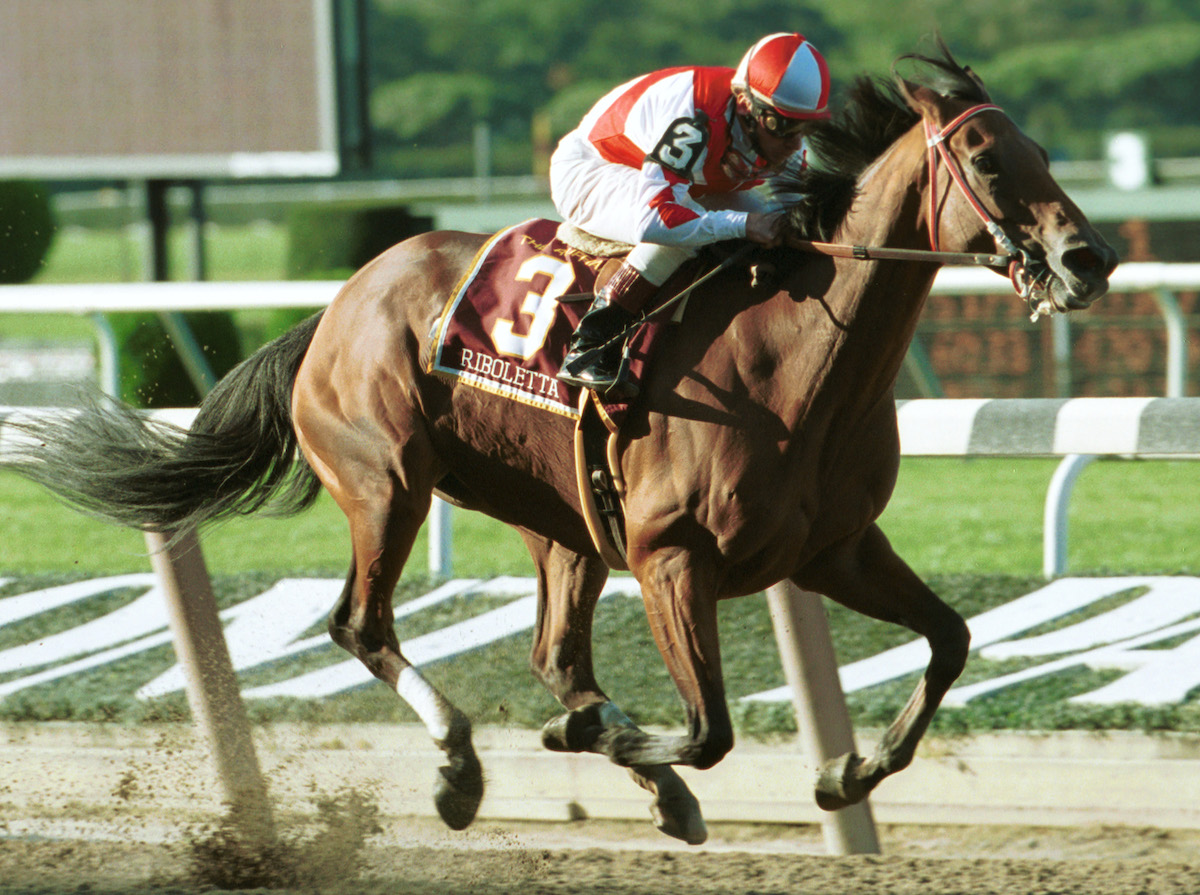 Out on her own: Riboletta crushes her Ruffian rivals at Belmont Park under Chris McCarron. Photo: Coglianese