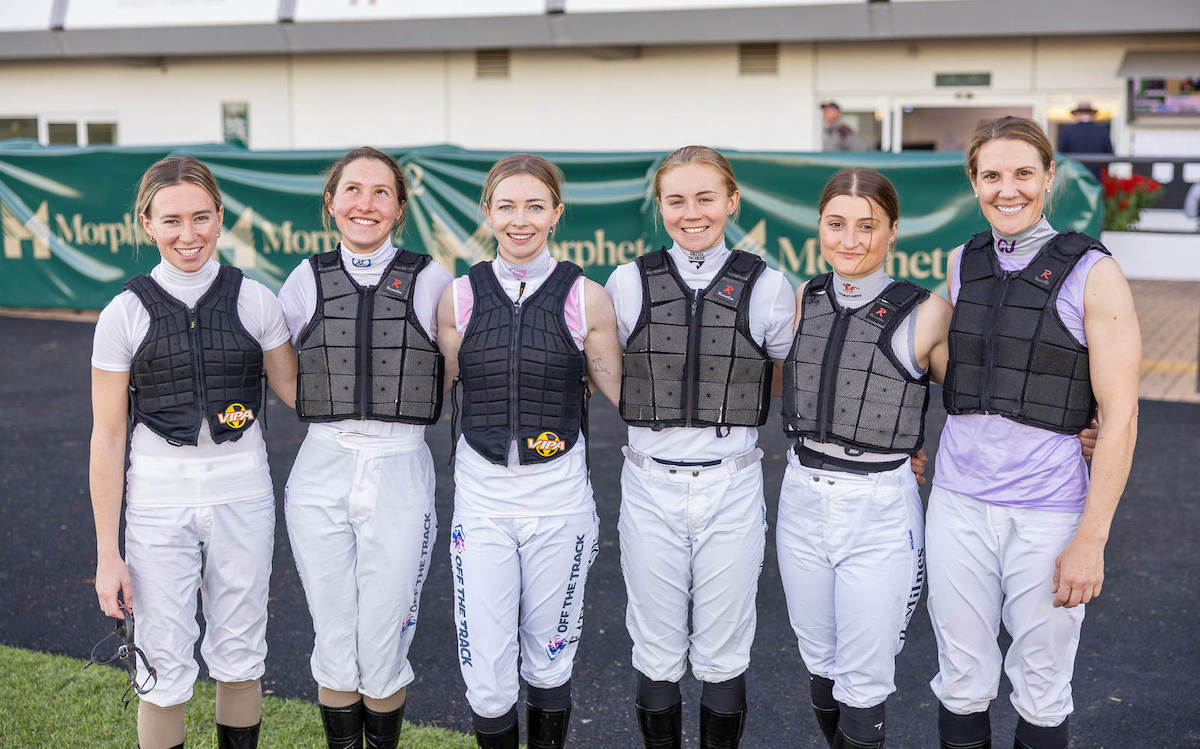 Girls on top: six female riders shared the nine races at Morphettville on Saturday. Photo: RacingSA