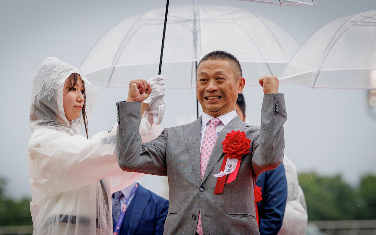 Triumphant trainer: Danny Shum enjoys watching Romantic Warrior win the Yasuda Kinen. Photo: HKJC