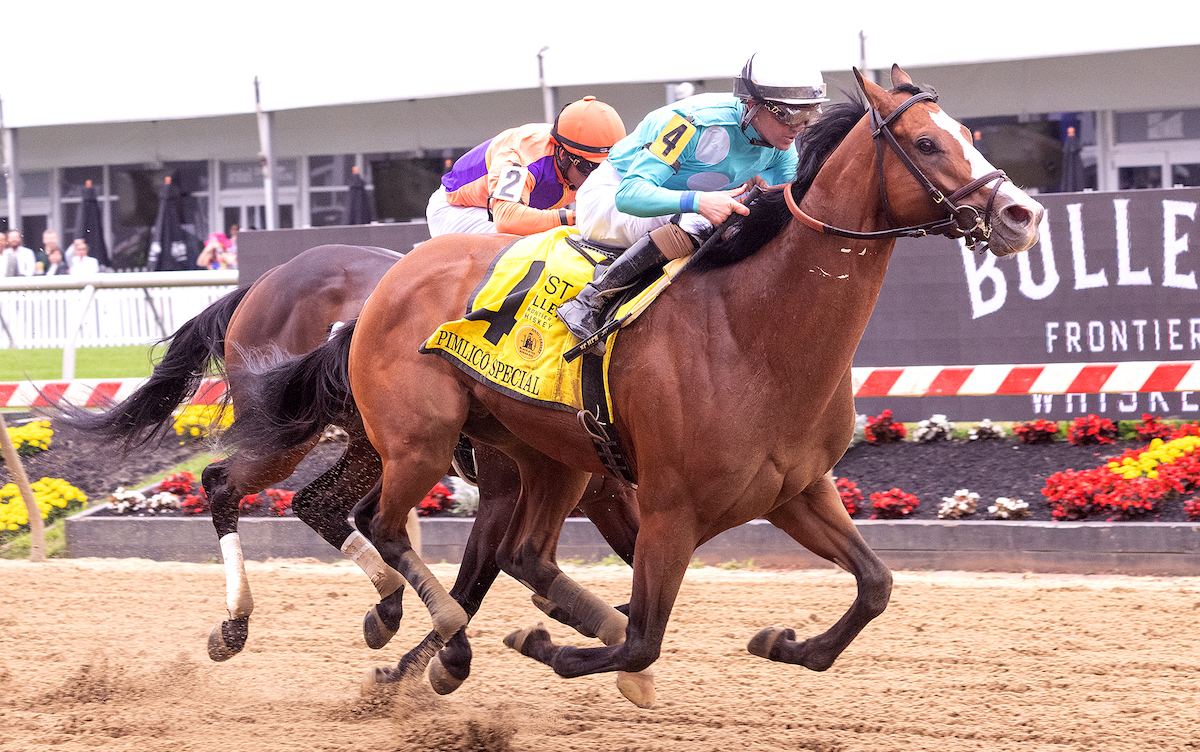 Peerless at Pimlico: Cherie DeVaux-trained Pyrenees wins the historic Pimlico Special. Photo: Maryland Jockey Club