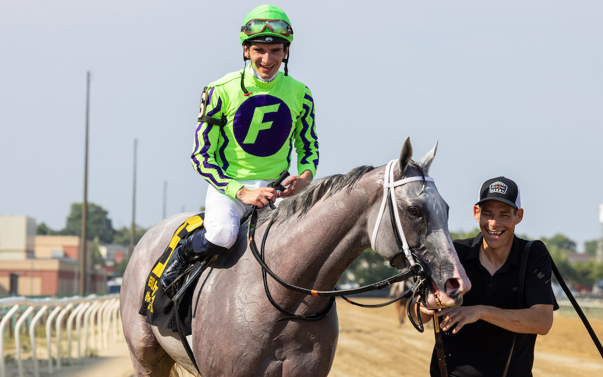 Marathon marvel: Next and regular jockey Luan Machado after their Brooklyn Stakes win. Photo: NYRA / Walter Wlodarczyk (Coglianese)