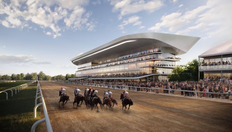 How racing will look at the new Belmont Park when the storied New York venue reopens in 2026. Image courtesy of NYRA / Populous