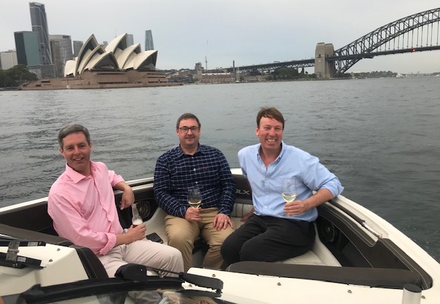 In the same boat: Ed Arkell, Nick Smith and William Derby on the recruitment drive in Sydney. Photo: JA McGrath