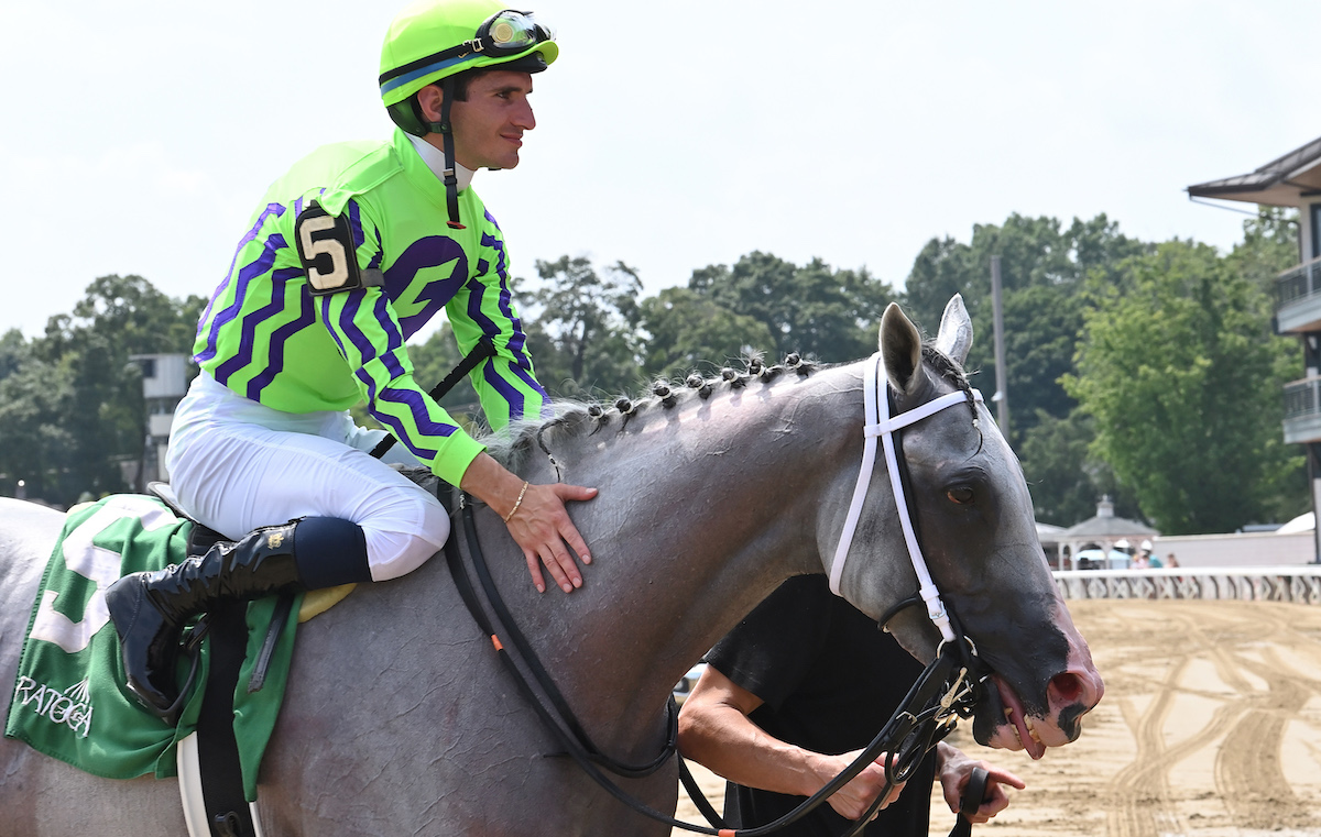 Marathon hero: Next and jockey Luan Machado after their 22¼-length romp. Photo: NYRA / Susie Raisher (Coglianese)