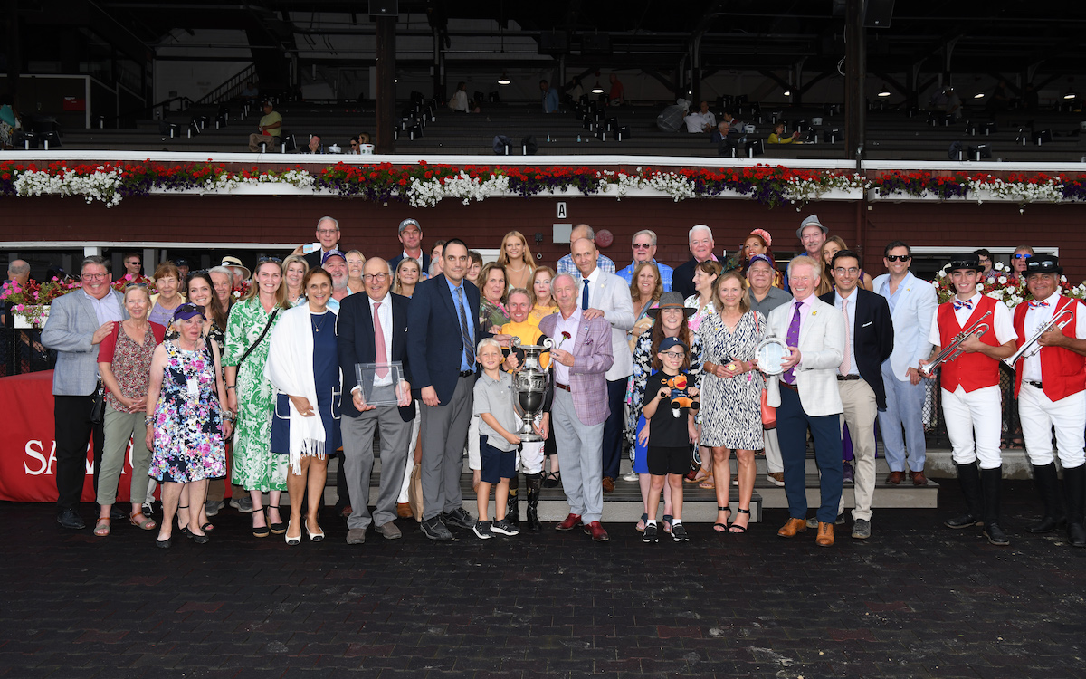 Enjoying the moment: Carson’s Run team after the Saratoga Derby. Photo: NYRA/Coglianese