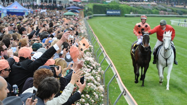 People’s champion: Black Caviar and Luke Nolen after scoring at Moonee Valley. Photo: Racing Victoria