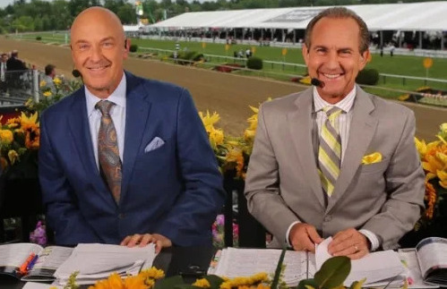 Double act: Randy Moss (left) in action with broadcast pal Jerry Bailey. Photo: NBC Sports