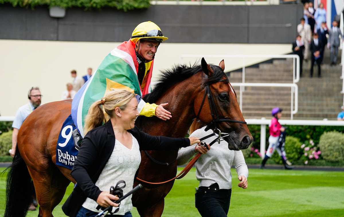 Shergar Cup success: Rachel Venniker on Holkham Bay after scoring at Ascot. Photo: Megan Coggin