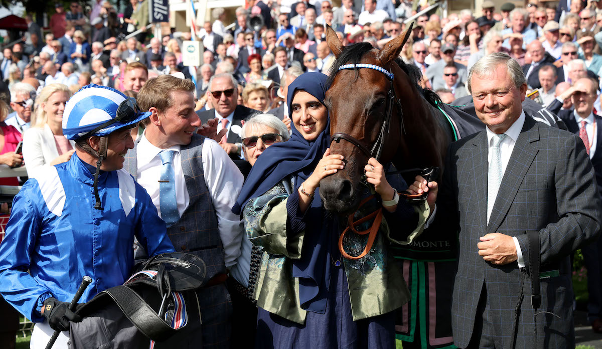 Career highlight: William Haggas (right) with the rest of the Baaeed team after winning the Juddmonte International in August 2022. Photo: Dan Abraham / focusonracing.com