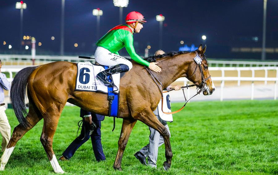 Meydan marvel: Facteur Cheval (Maxime Guyon) after winning the Dubai Turf. Photo: Dubai Racing Club/Liesl King