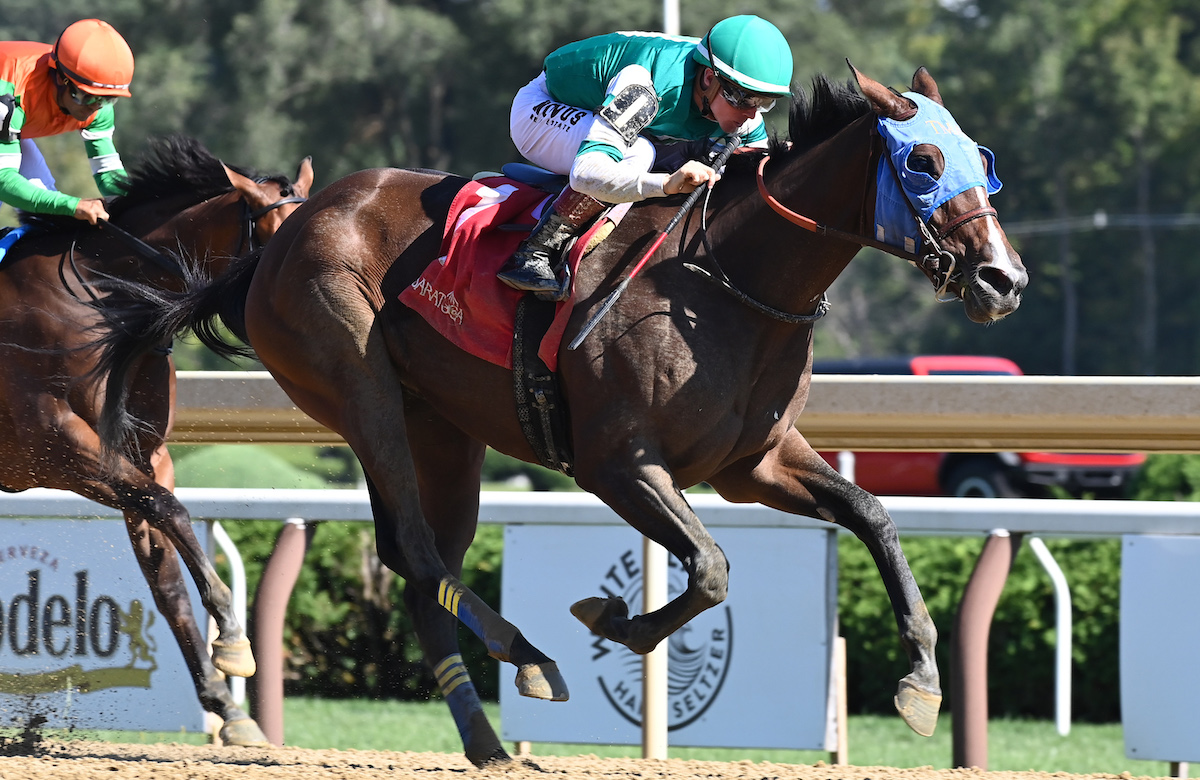 Promising debut … but Snowyte is held by Quickick. Photo: NYRA/Susie Raisher