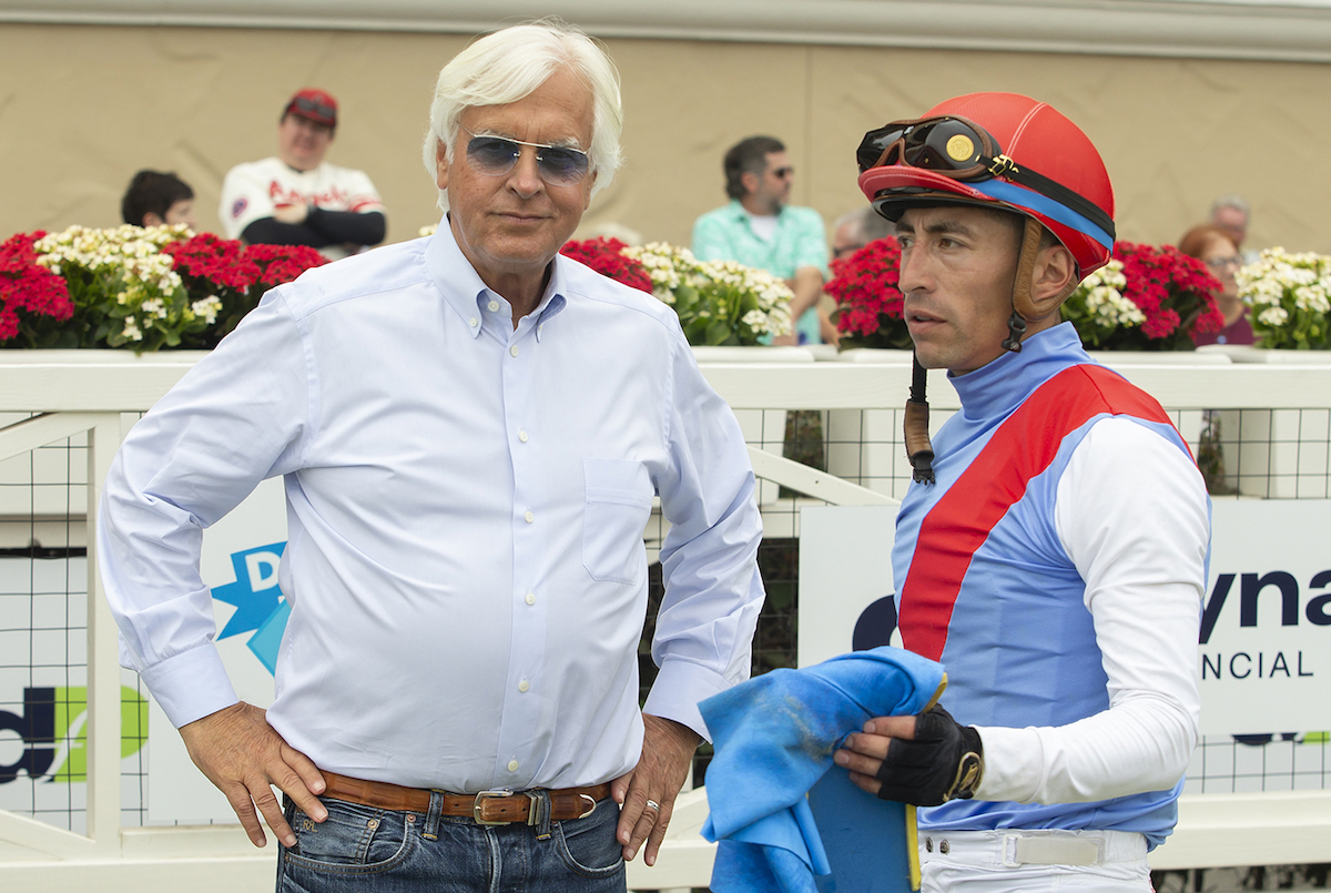 Job done: Bob Baffert and Juan Hernandez after Muth's success at Del Mar. Photo: Benoit