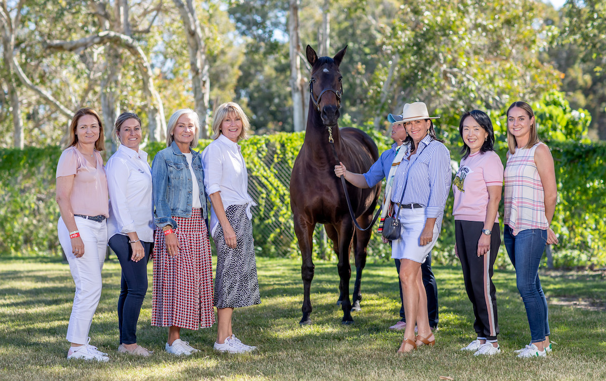 Global Glamour with her owners after going through the Magic Millions sales ring in 2019, when she was sold to Coolmore for A$1.55m. Photo supplied