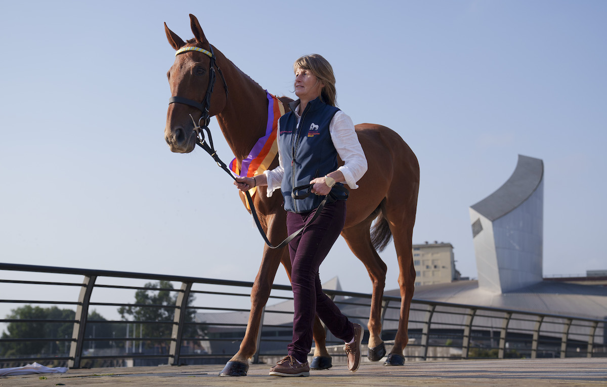 Call The Wind and trainer Jo Foster at Media City. Photo: Jon Super/PA Wire