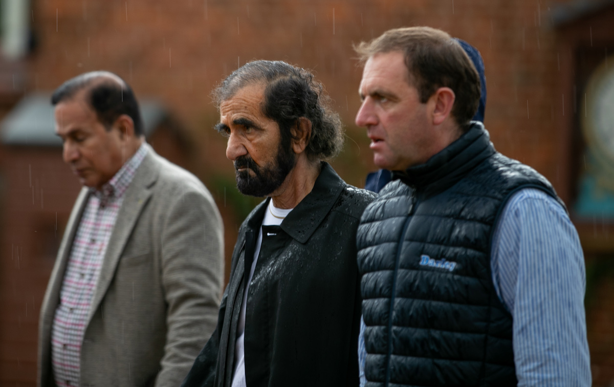 Sheikh Mohammed: the Godolphin supremo at Tattersalls with his chief trainer Charlie Appleby (right). Photo: Tattersalls