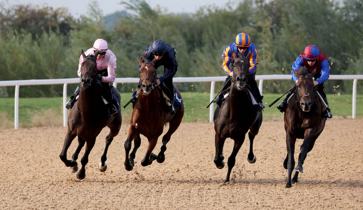 Around the turn: City Of Troy (second right) makes smooth progress to join his stablemates at Southwell. Photo: Dan Abraham / focusonracing.com