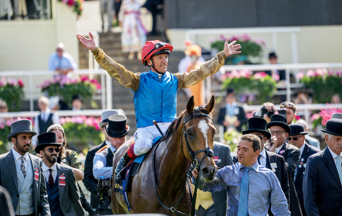 Breakthrough success: Frankie Dettori celebrating in the Wathnan silks after winning last year’s Gold Cup at Royal Ascot on Courage Mon Ami. Photo: Hattie Austin