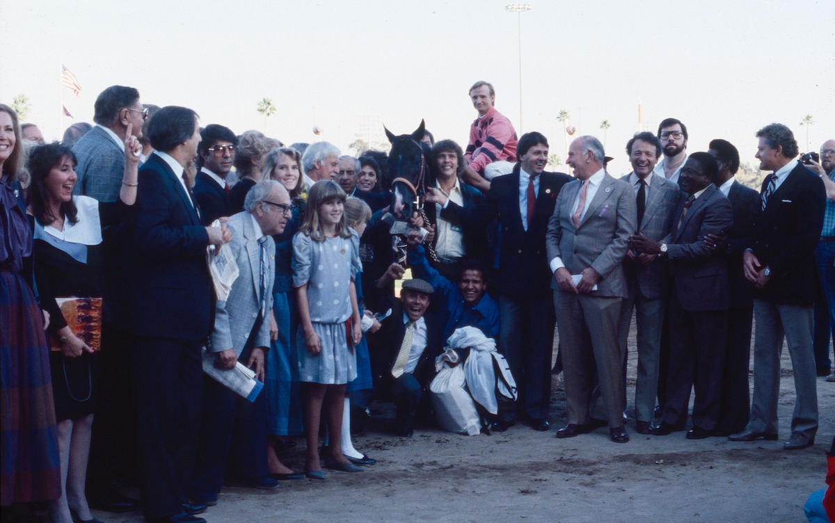 Smile for the cameras: the Wild Again team pose in the winner’s circle at Hollywood Park. Photo: Breeders’ Cup