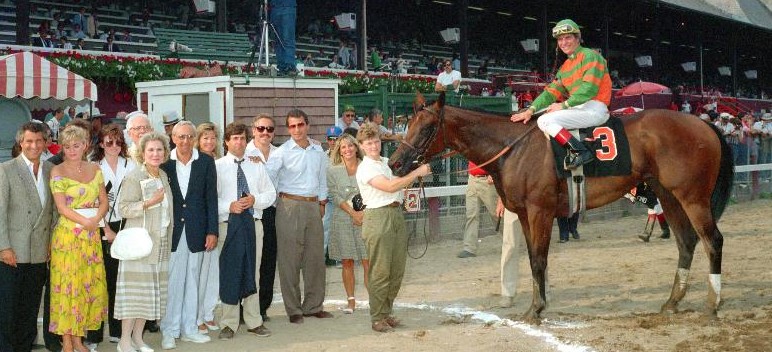 The clan gathers in the Saratoga winner's circle after Safely Kept's G1 breakthrough in the Test Stakes. (Coglianese photo)