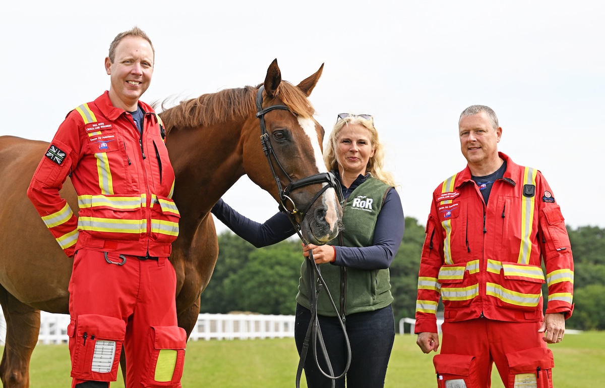 Exeter ambassador Native River with the Devon Air Ambulance critical care team. Photo: Francesca Altoft / focusonracing.com