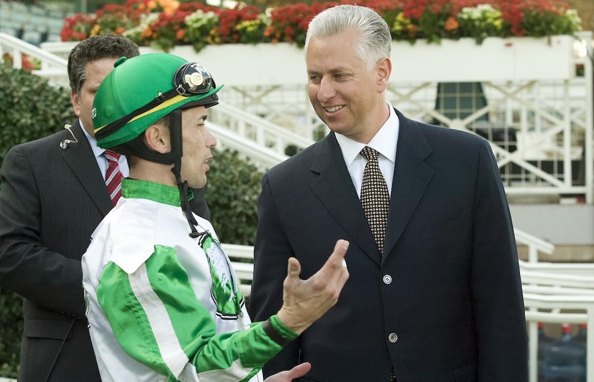 Garrett Gomez and Todd Pletcher have plenty to smile about after another Wait A While score. (Benoit photo)