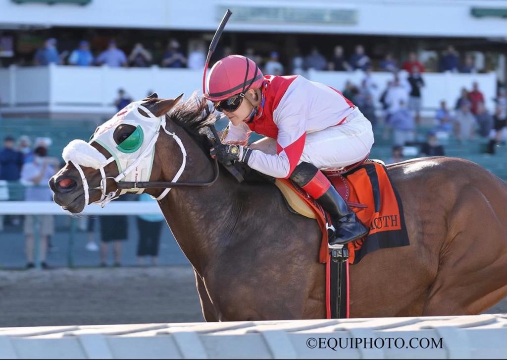 In the saddle: in action at Monmouth Park. Photo: Equi-Photo