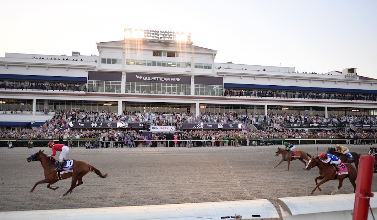 Mucho Gusto (Irad Ortiz) becomes Bob Baffert’s second Pegasus winner in 2020. Photo: Ryan Thompson/Gulfstream Park