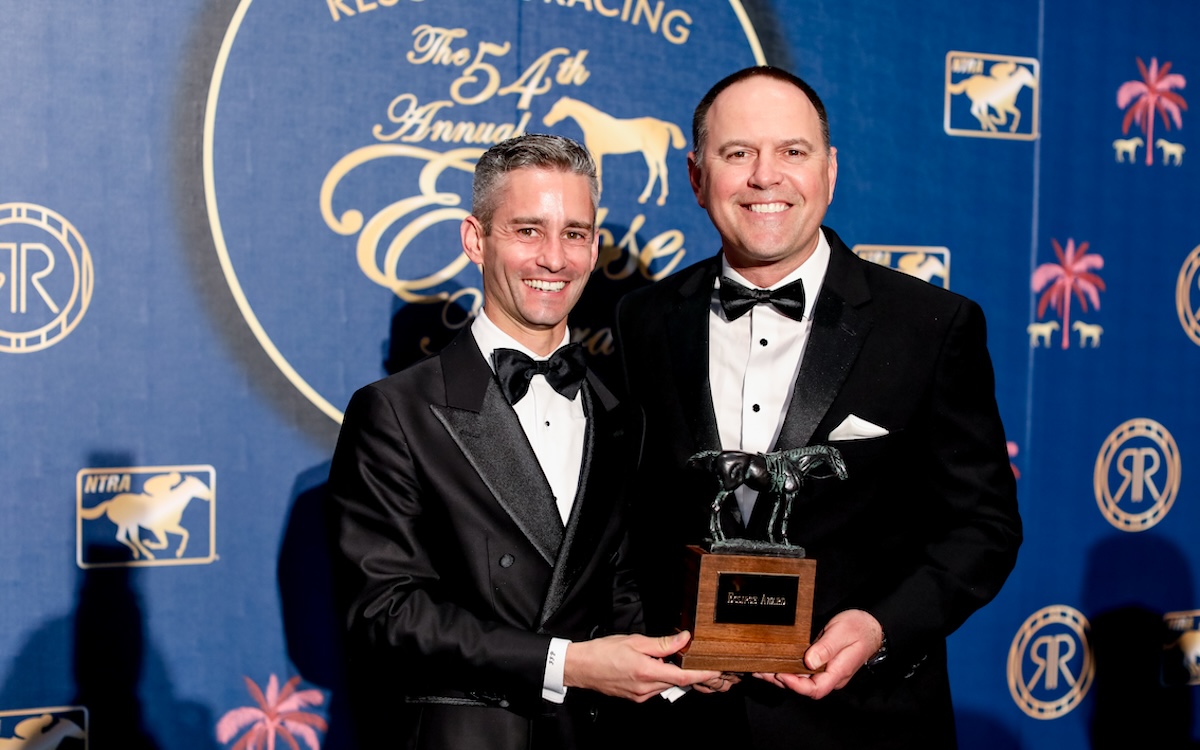 Winning team: Flavien Prat and Chad Brown at the Eclipse Awards. Photo: NTRA / Sara Kauss Photography