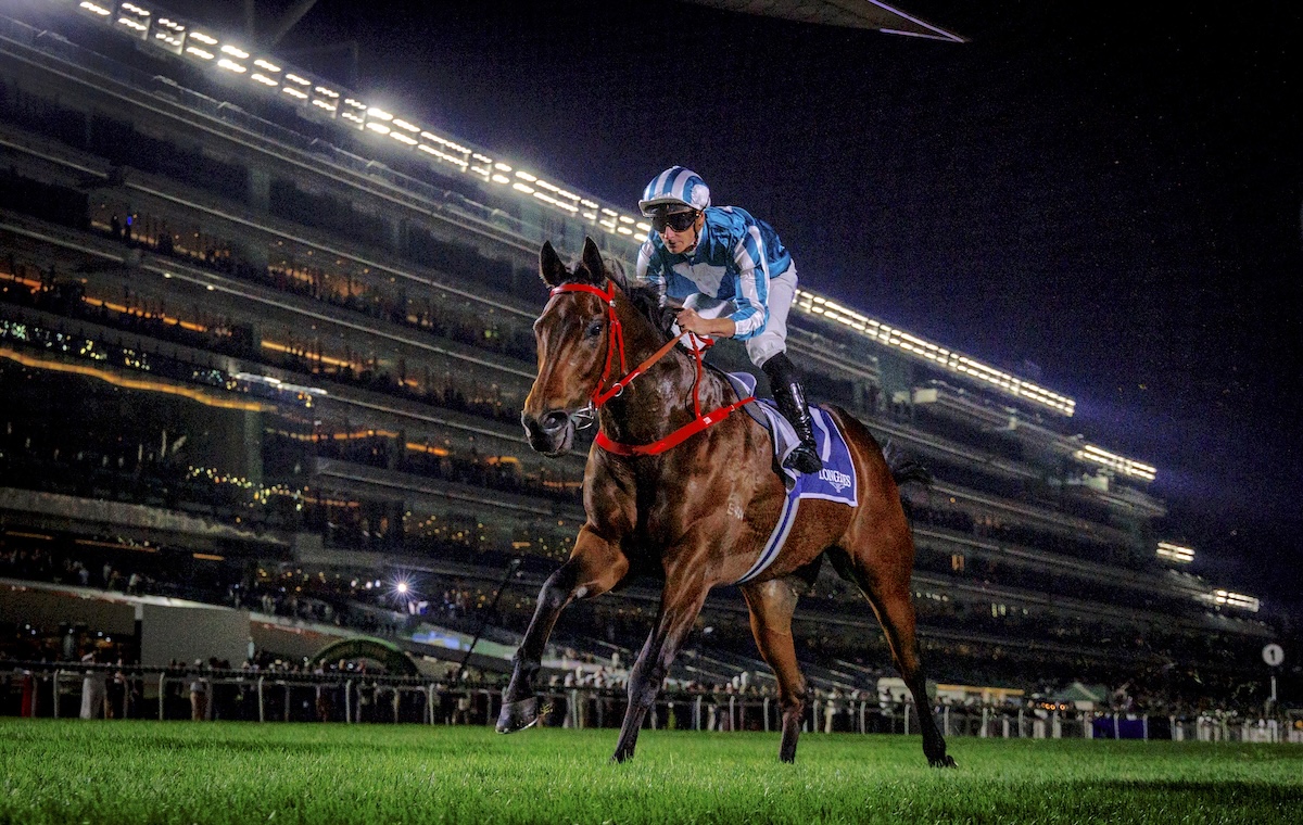 Romantic Warrior well clear in the G1 Jebel Hatta. Photo: Alex Evers/HKJC