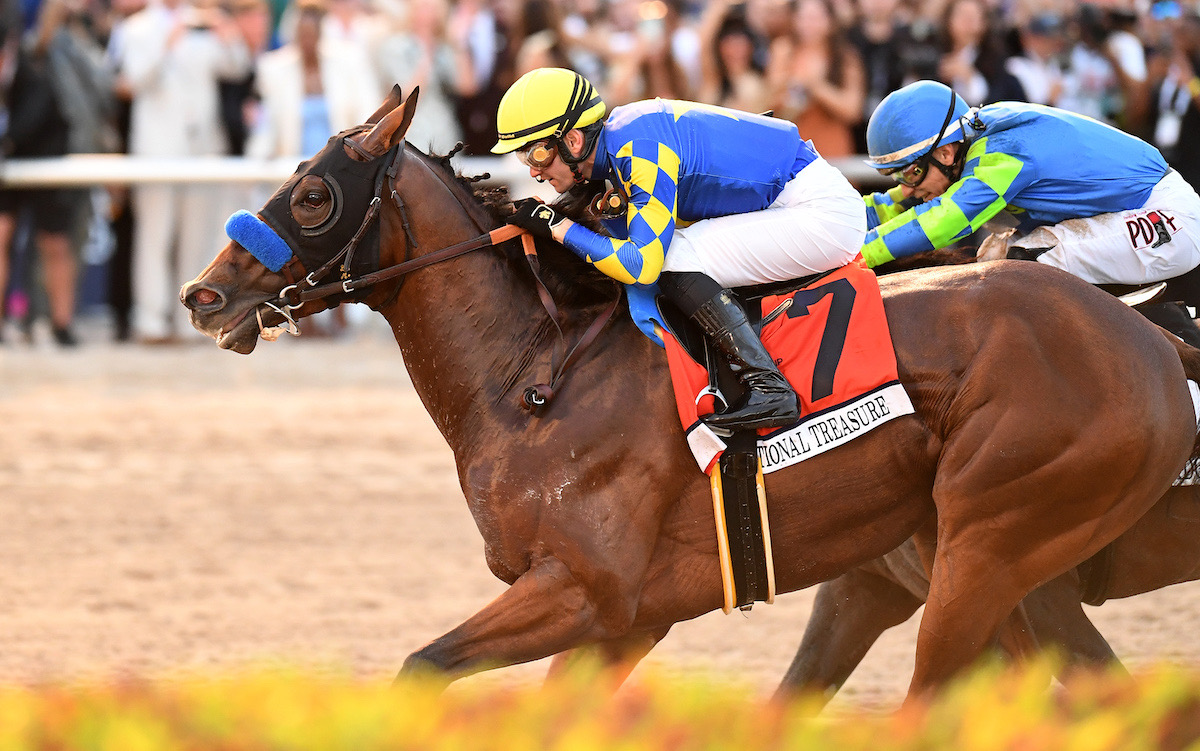 National Treasure (Flavien Prat) holds Senor Buscador to win Pegasus World Cup in January 2024. Photo: Nicole Thomas / Gulfstream Park