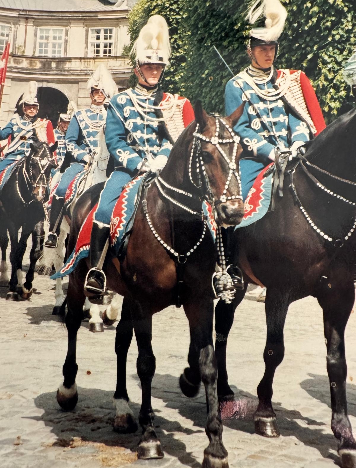 Cavalryman: a young Niels Petersen (left) takes part in the Queen’s wedding parade in Copenhagen. Photo supplied